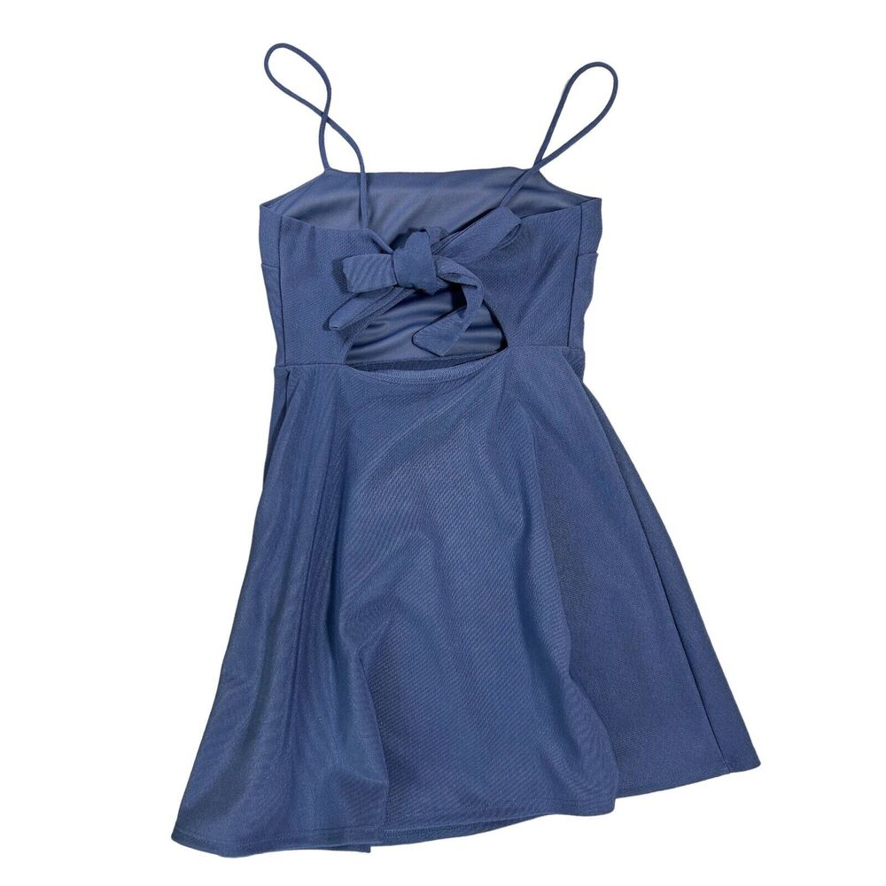 Urban Outfitters Blue A-Line Skater Mini Dress S Back Bow Tie Open Back - Picture 4 of 10